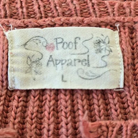 Cropped Distressed Pink Knit Sweater Poof Apparel Ribbed Texture Large - Picture 6 of 8